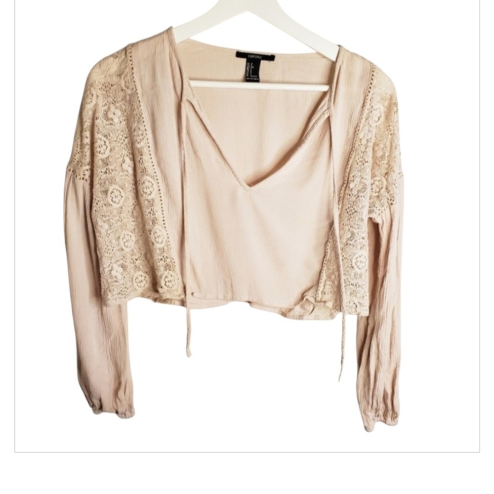Cottagecore Lace Victorian Crop Top Long Sleeve Small Vintage Style